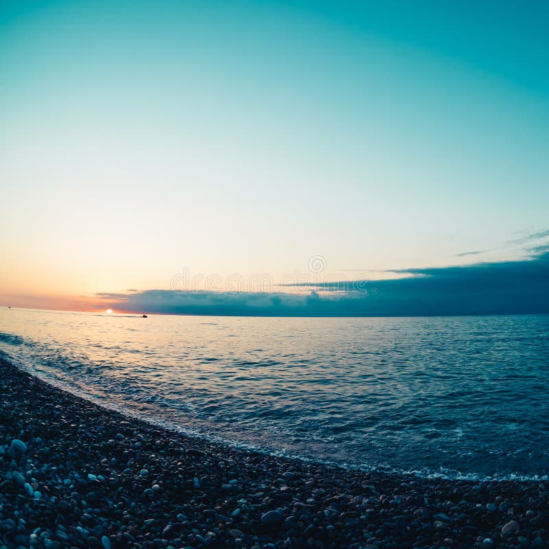 Sunset Over the Black Sea. Fish Eye Lens Stock Image - Image of beauty ...