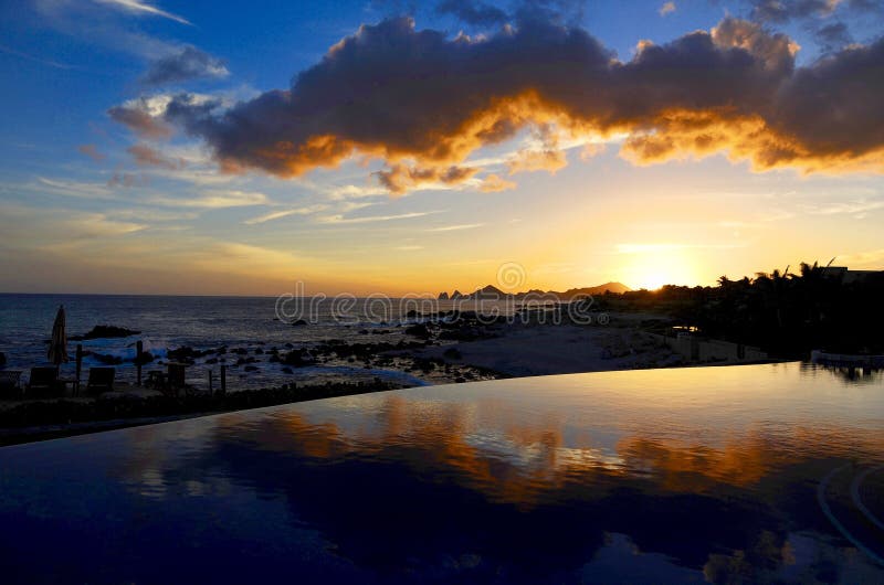 Sunset over Cabo San Lucas on a beautiful evening in Mexico.