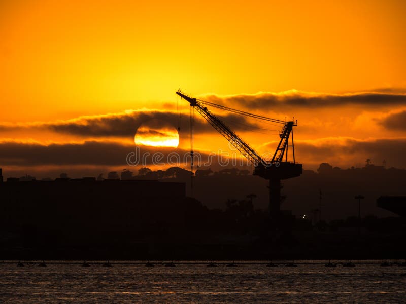 Sunset Over A Crane In San Diego Stock Image Image Of Summer