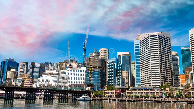 Sunset over Darling Harbour, Sydney - Australia stock image