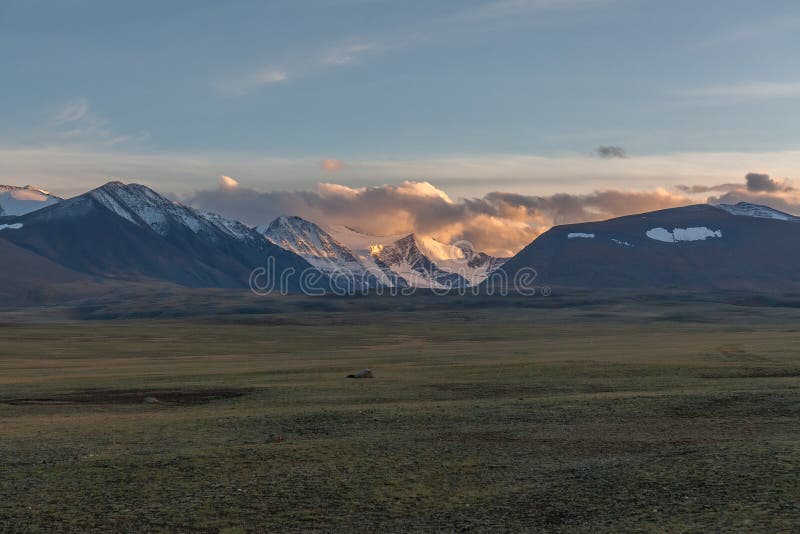 Sunset at the Mongolian steppe, Colorful sunset over Mongolian steppe. Sunset at the Mongolian steppe, Colorful sunset over Mongolian steppe