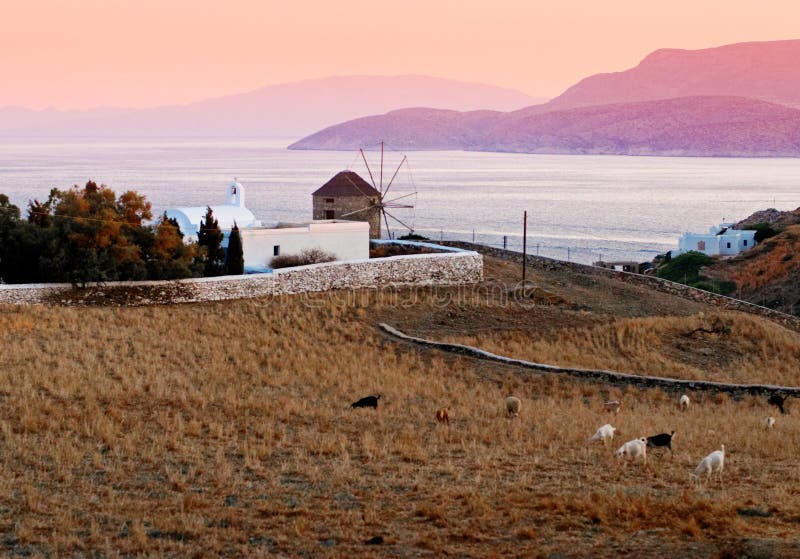 Sunset over Greek island