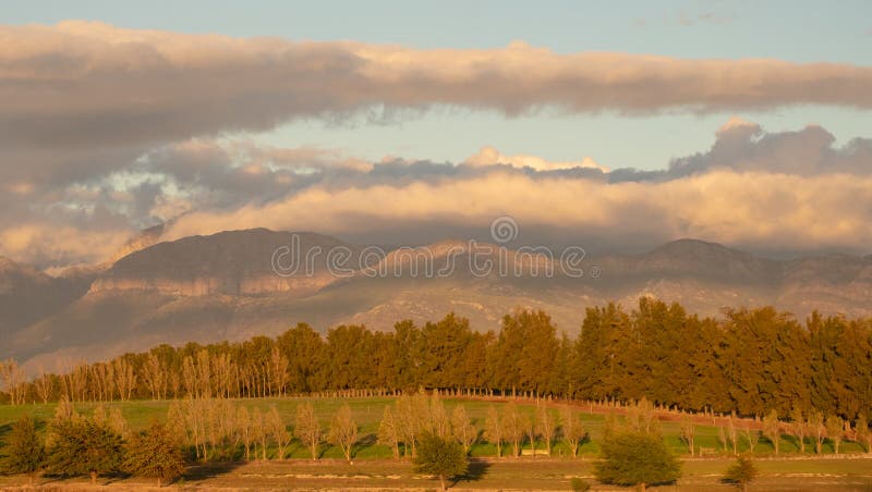 Sunset over the hills near Babylonstoren, Franschhoek, Wine Route South Africa royalty free stock photos Sunset over the hills near Babylonstoren, Franschhoek, Wine Route South Africa royalty free stock photos