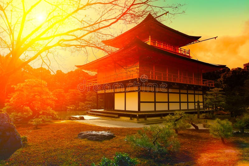 Sunset over kinkakuji Temple