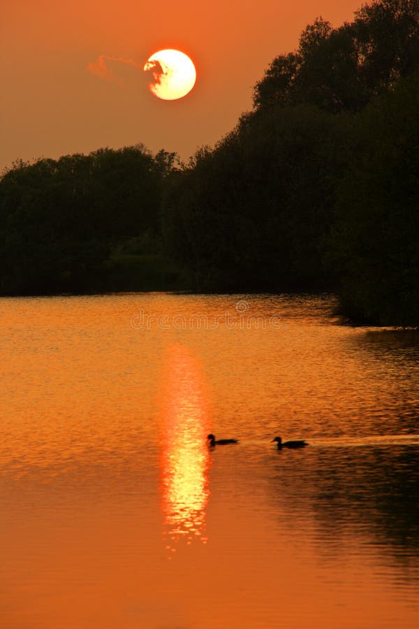 Sunset over a lake in cambridgeshire