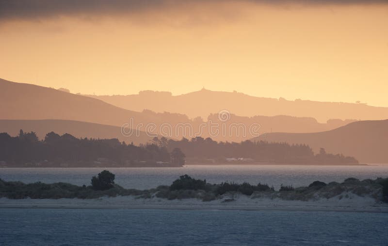 Sunset over Lake in Dunedin, New Zealand