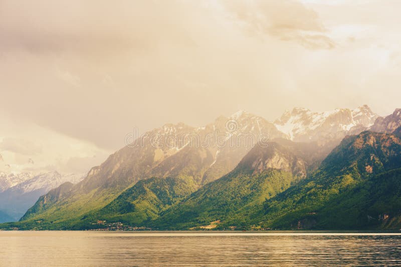 Sunset over lake Geneva royalty free stock images Sunset over lake Geneva royalty free stock images