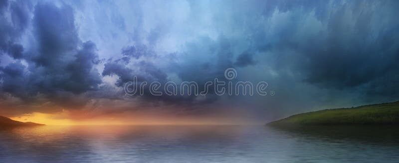 Sunset over the lake, a panorama stock photo Sunset over the lake, a panorama stock photo