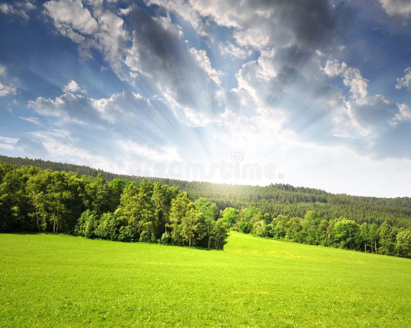 Sunset over landscape in Sumava