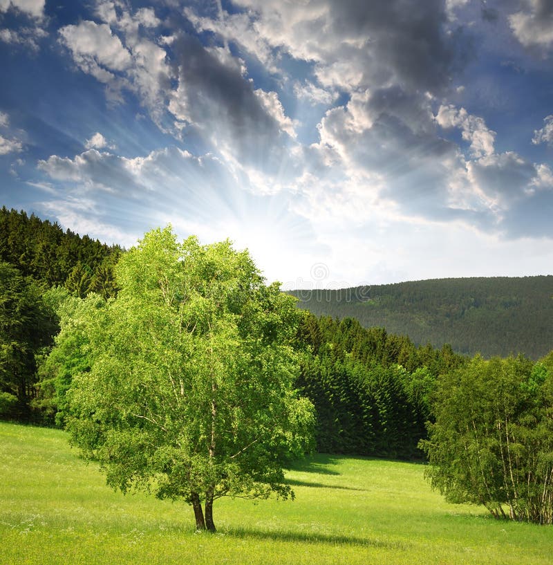 Sunset over landscape in Sumava