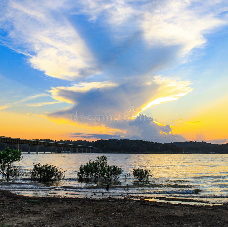 Sunset over Norfork Lake stock photo. Image of sunset 189009814