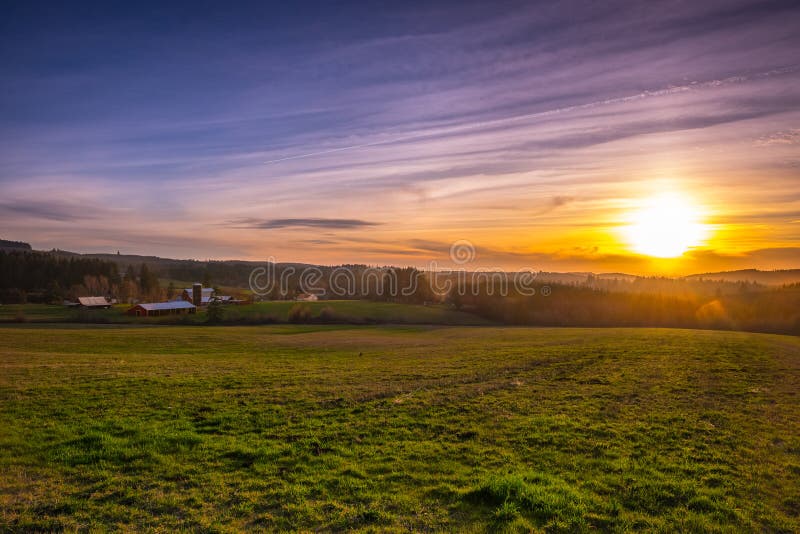 Sunset Over an Old Rural Dairy Farm Stock Image Image of purple