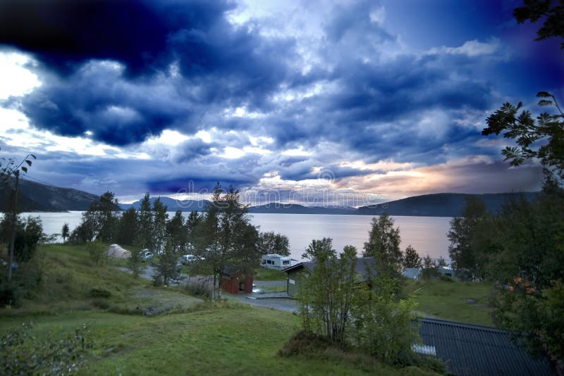 Sunset over picturesque lake