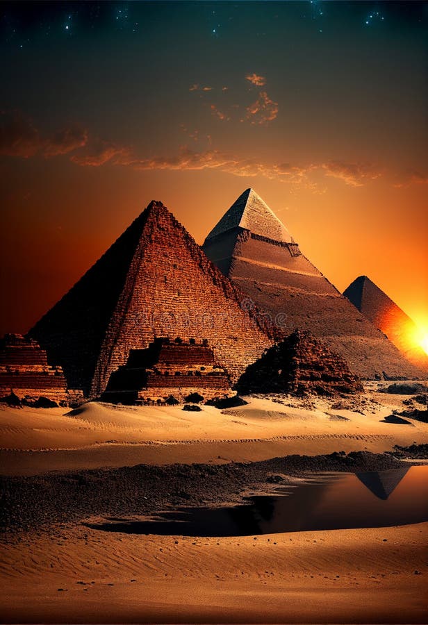 Sunset Over the Pyramids of Giza. AI Generated. Stock Image - Image of ...