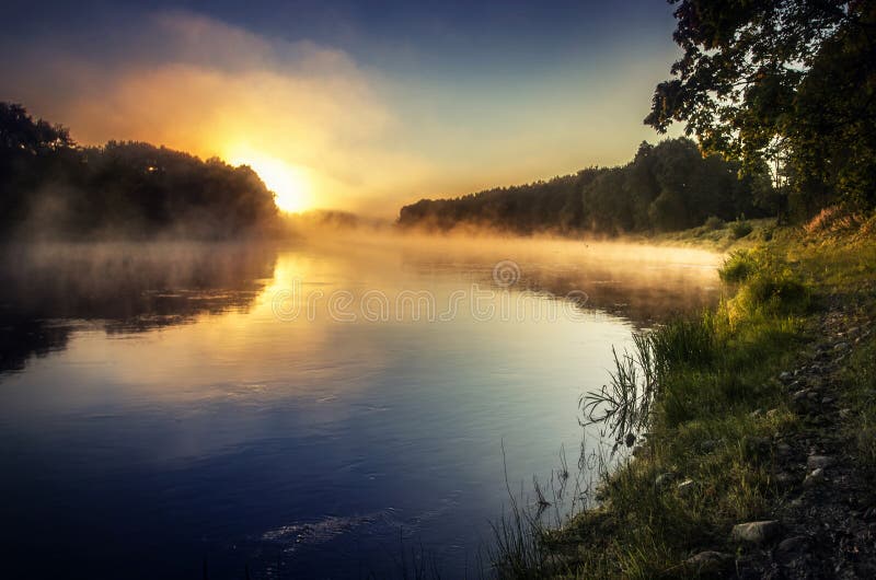 Sunset over river Neris