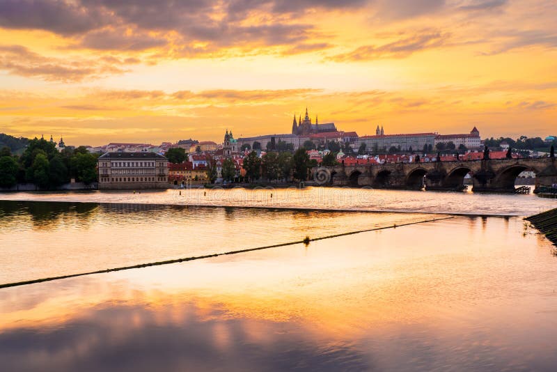 Sunset over the River Vltava Prague Czech Republic