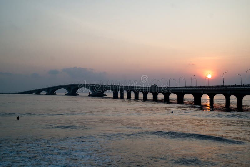 Sunset over Sinamale bridge in Male