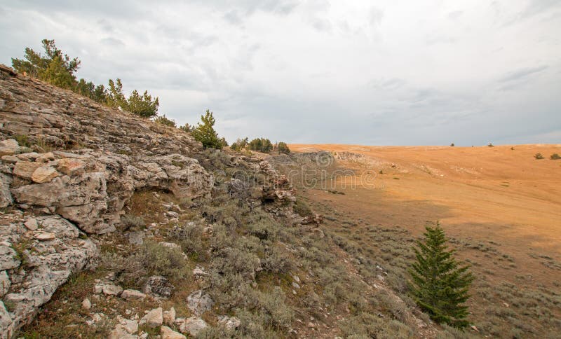 Sunset over Teacup Canyon as seen from Tillett Ridge in the Pryor Mountains on the Wyoming Montana state line - USA royalty free stock photos Sunset over Teacup Canyon as seen from Tillett Ridge in the Pryor Mountains on the Wyoming Montana state line - USA royalty free stock photos