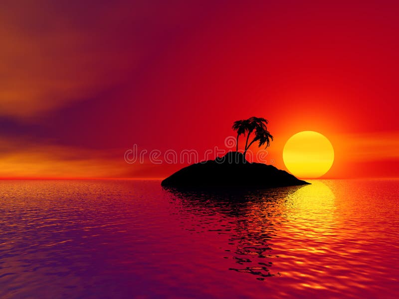 Sunset over tropical island