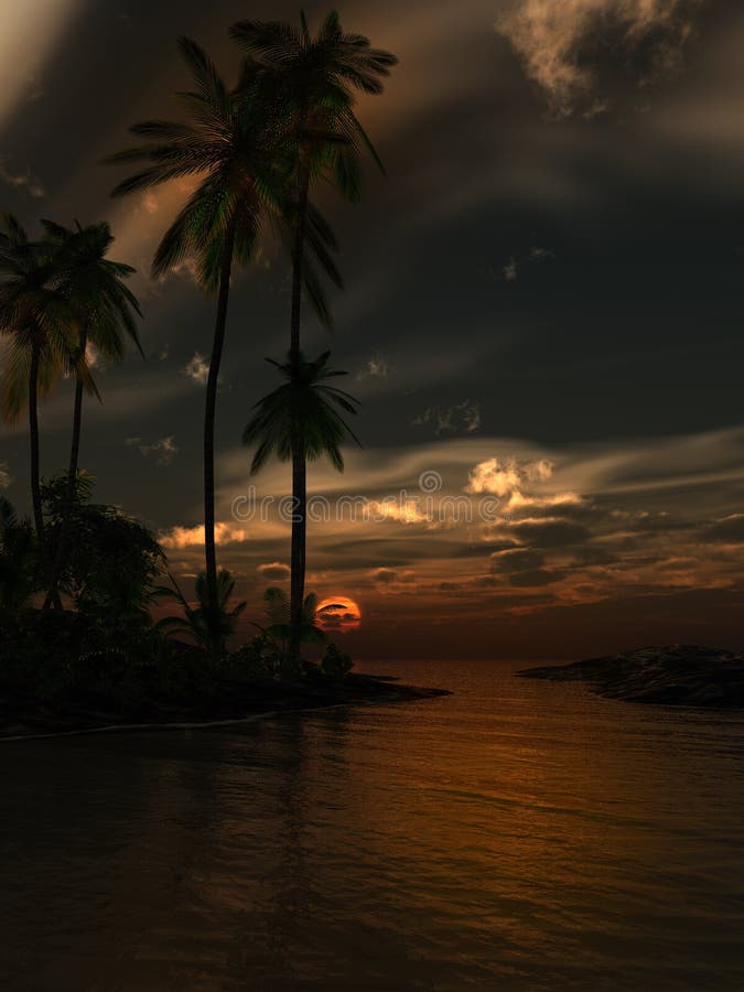 Sunset over a tropical island