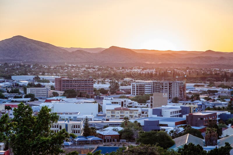 Sunset Over Windhoek Central Business District and Mountains in Stock ...