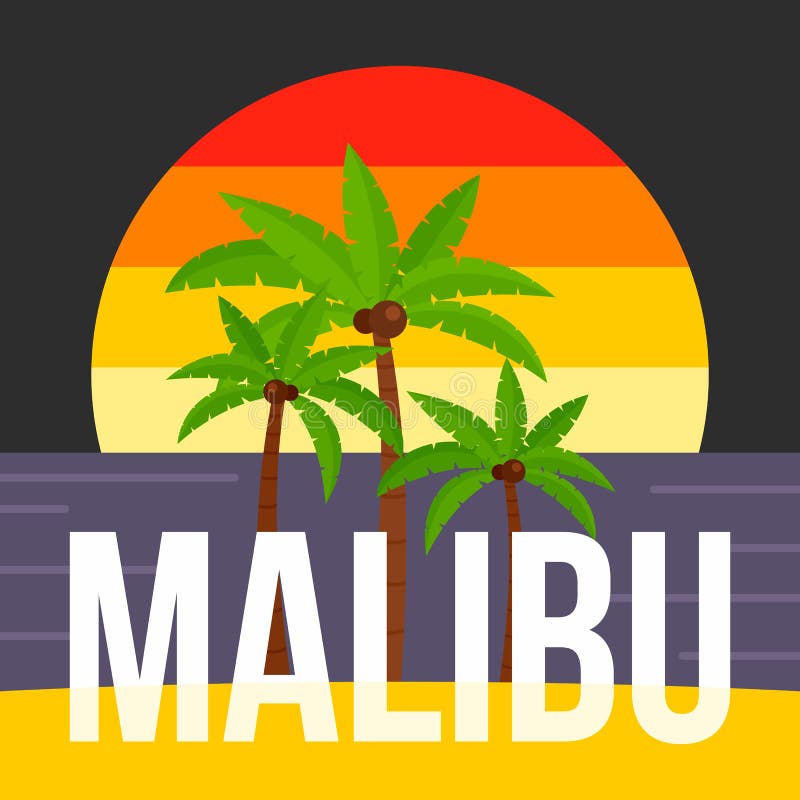 Download Malibu Beach Surf Banner Concept Set, Flat Style Stock Illustration - Illustration of sport ...