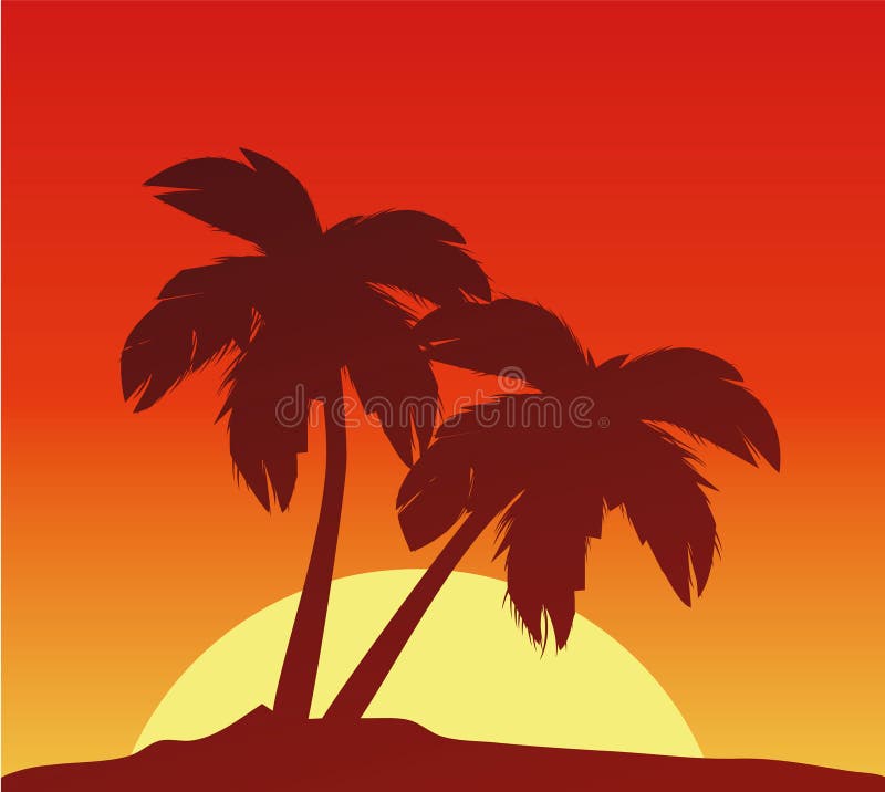 Tropical Sunset Palm Tree Silhouette Stock Vector Illustration Of