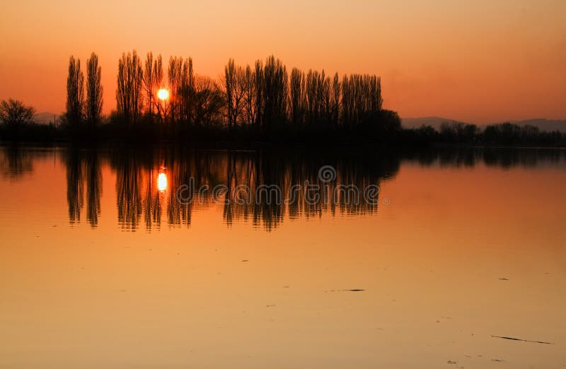 Sunset in pond