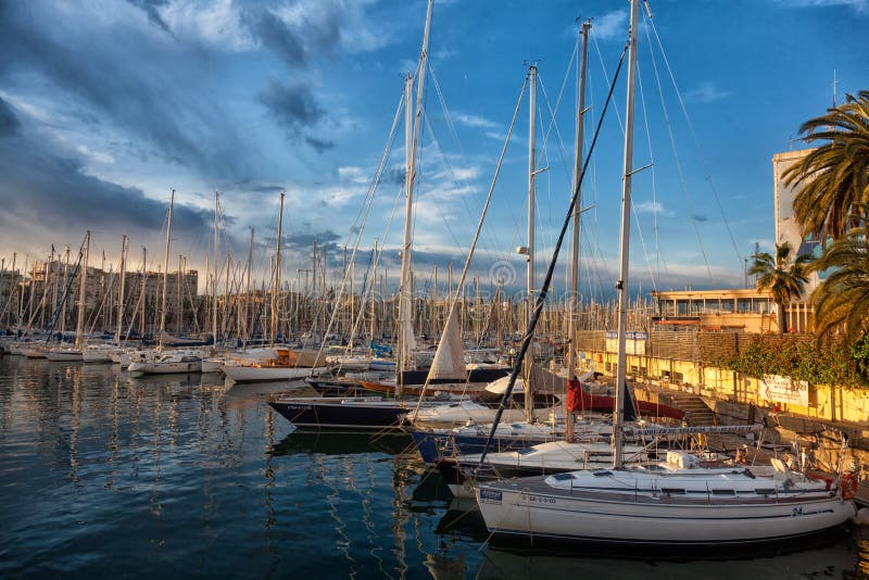 Sunset at the Port of Barcelona. Spain Editorial Image - Image of ...