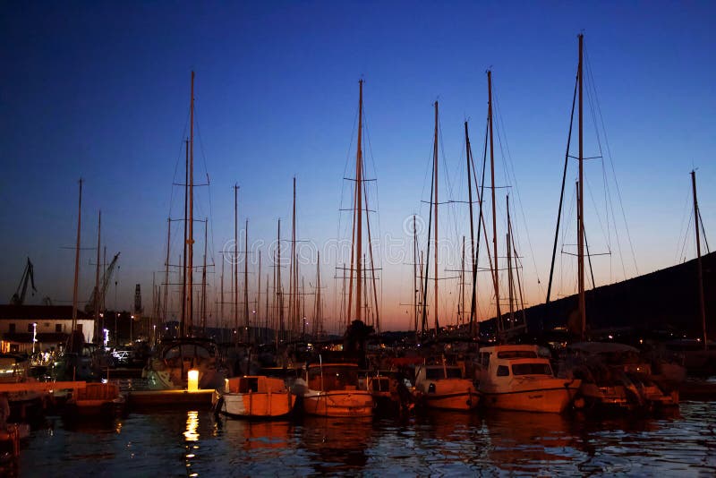 Sunset at the port for yachts. Croatia royalty free stock photos Sunset at the port for yachts. Croatia royalty free stock photos