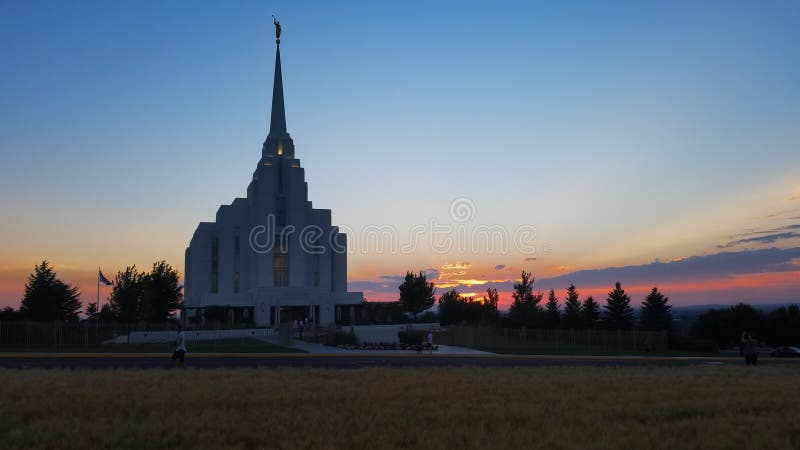 Sunset of Rexburg LDS temple in Idaho