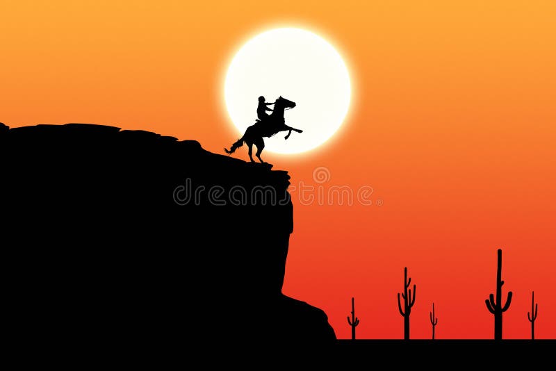 Photoshop drawing of a horse and rider on an Arizona cliff in front of the setting sun. Photoshop drawing of a horse and rider on an Arizona cliff in front of the setting sun.