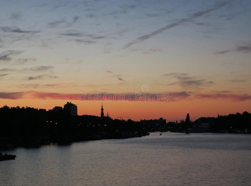 Sunset at the River Amstel in Amsterdam Netherlands Stock Photo - Image ...