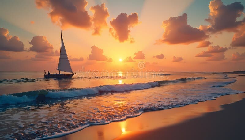 Sunset Sailboat Serenity иллюстрация штока