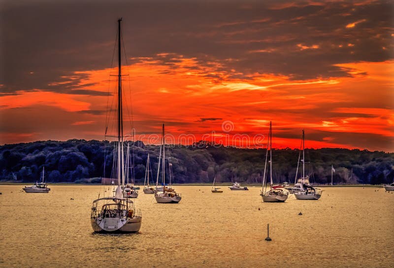Sunset Sailboats Padanaram Inner Harbor Boats Dartmouth Massachusetts