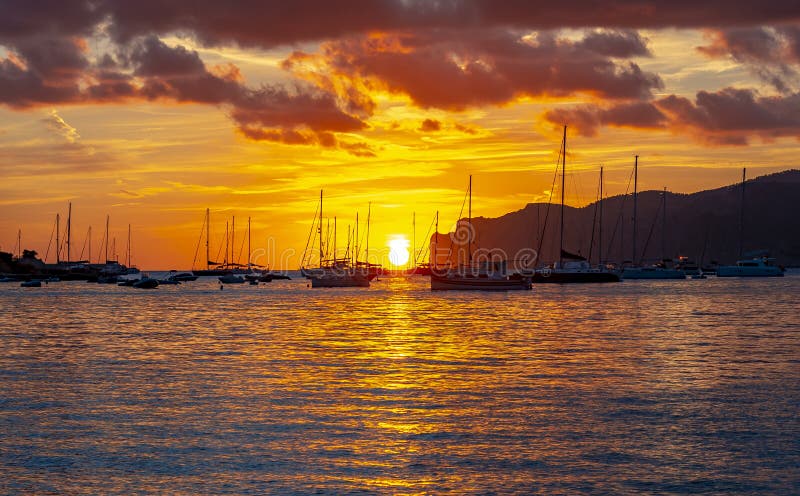 Sunset on Santa Ponsa Beach Playa, Mallorca, Spain Stock Image - Image ...