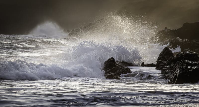 Sunset scene on rocky beach of South Wales coast,Uk