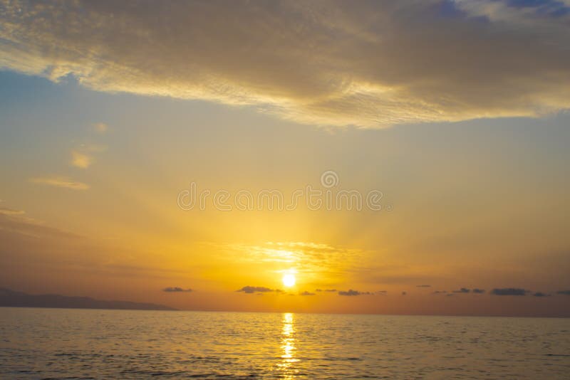 Sunset on Sea Beach. Fantastic Sunset Over Ocean, Sea Waves and Sand ...