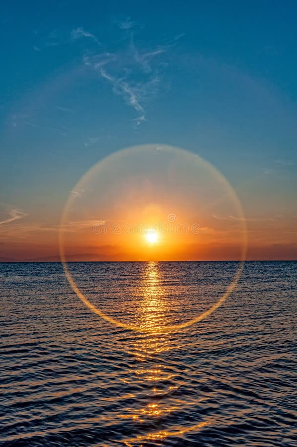 Sunset at Sea with a Circle Effect Stock Image Image of coastline