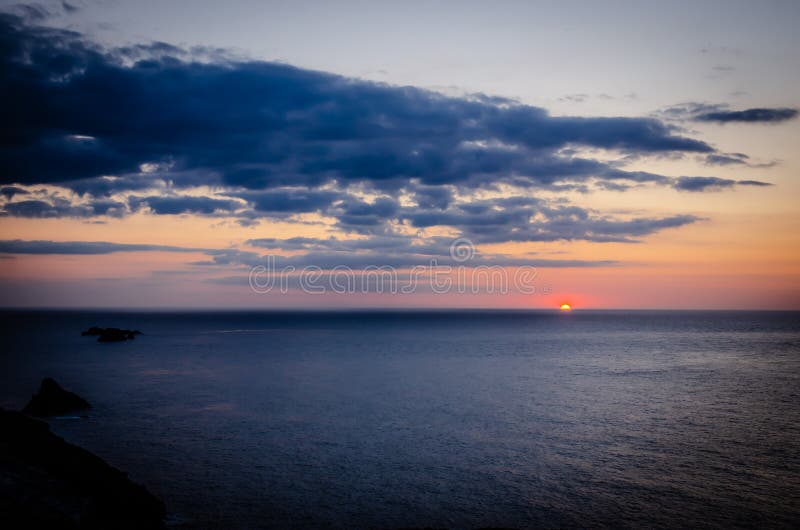 Sunset on the Sea in Cornwall, United Kingdom Stock Image Image of