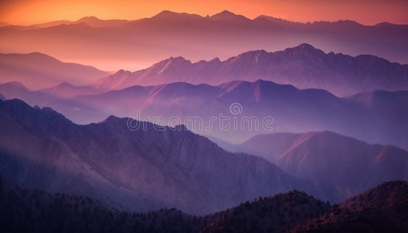 Sunset Silhouette Mountain Peak Majestic Landscape Beauty Generated