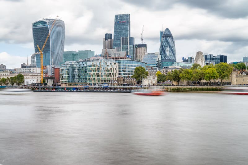 Sunset skyline of City of London, UK stock image