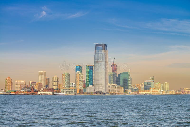 Sunset skyline of Jersey City, New Jersey royalty free stock photo