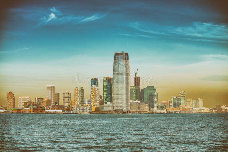 Sunset skyline of Jersey City, New Jersey royalty free stock photos