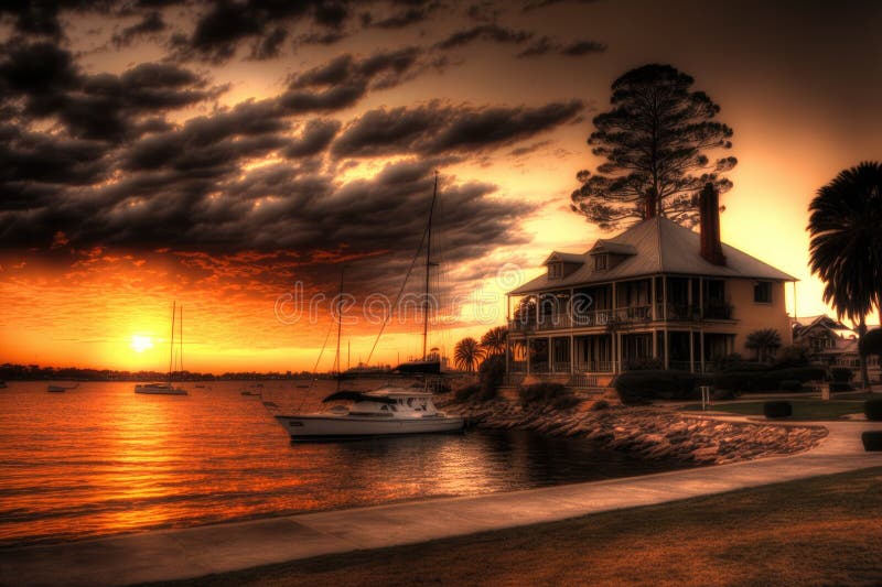 Sunset at the South Of Perth Yacht Club, Perth, Australia, 15 July 2012. Created using generative ai tools