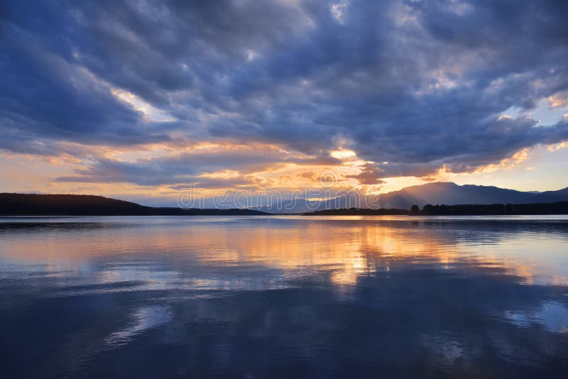 Sunset Sunrise Landscape Panorama Beautiful Nature Blue Sky Amazing Colorful Clouds Water Background Artistic Wallpaper Lake Sun Stock Photo Image Of Copy Concept