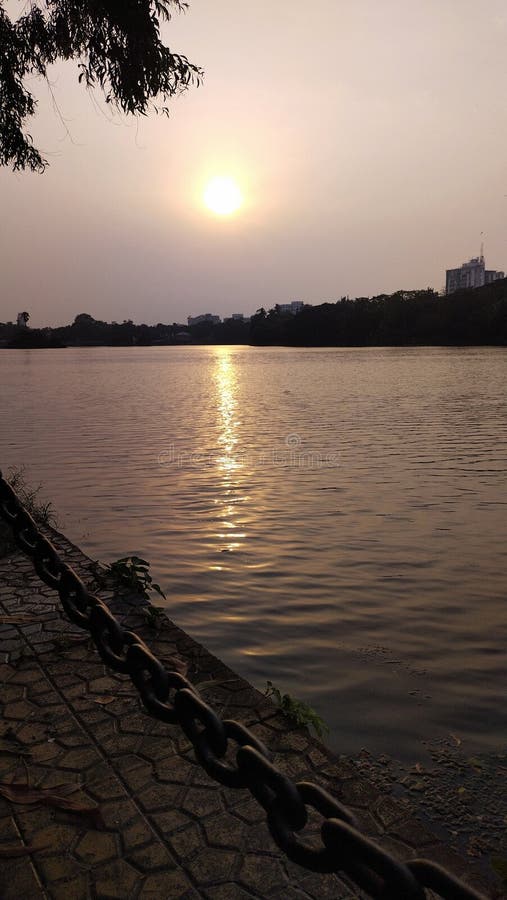 Sunset symphony on the lake stock photography