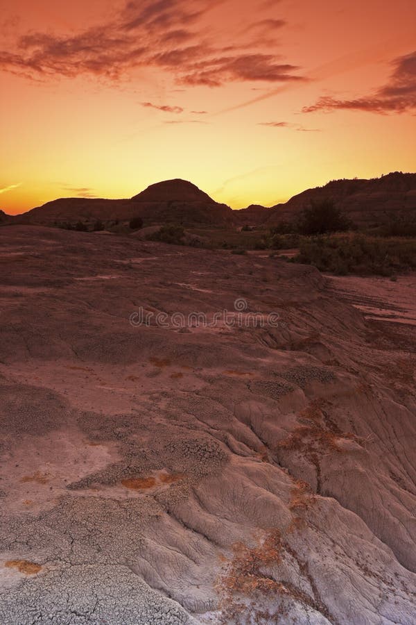 Sunset in Theodore Roosevelt National Park royalty free stock image