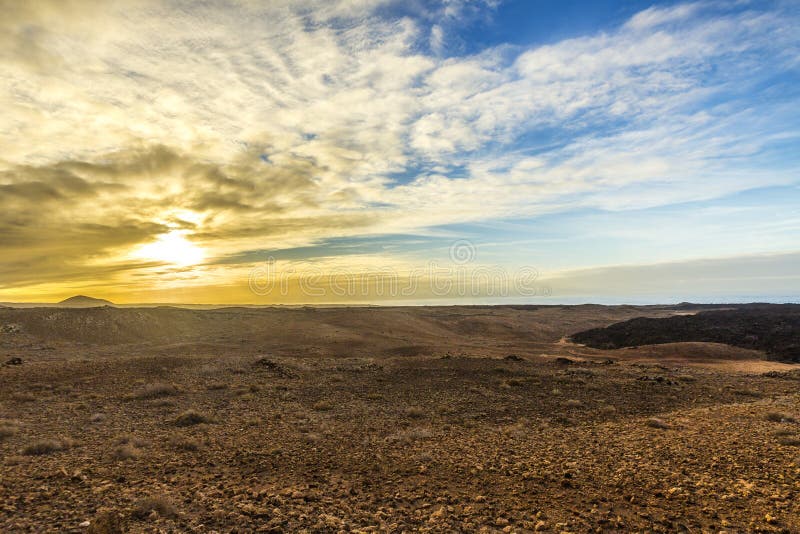 Sunset at Timanfaya volcanic national Park in Lanzarote