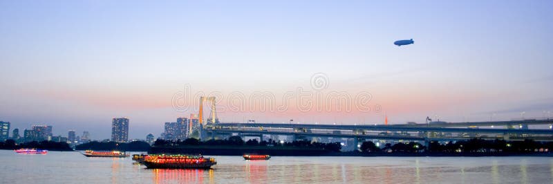 Sunset of Tokyo Bay with rainbow bridge